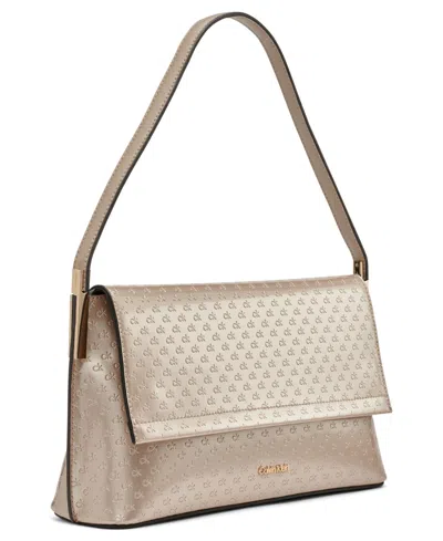 Calvin Klein Women's Verne Signature Embossed Flap Shoulder Bag In Silver