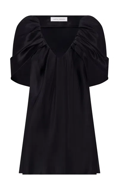 Marina Moscone Satin Top With Draped Neckline In Black