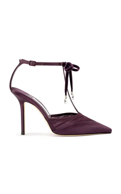 Jimmy Choo Afia Mesh 100 Satin And Ruched Tulle Sandal Sandals Violet In Burgundy