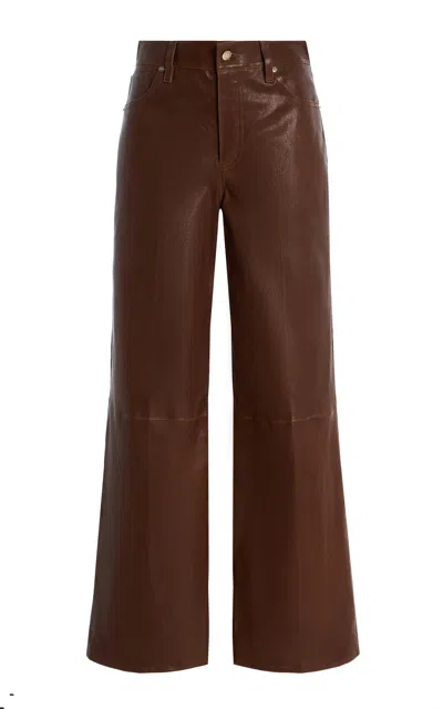 Frame Le Slim Palazzo Paneled Leather Flared Pants In Brown