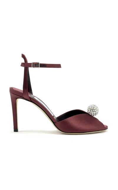 Jimmy Choo Sacora 85 Crystal-embellished Satin Sandals In Red