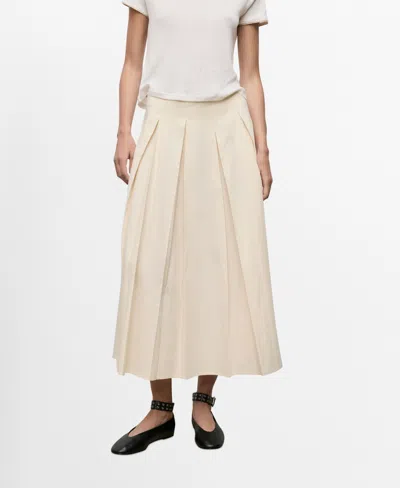 Mango Pleated Midi-skirt Ivory White In Neutral