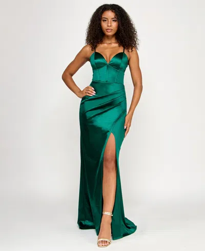 Emerald Sundae Juniors' Glitter Draped Front Gown In Multi