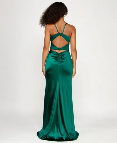 Emerald Sundae Juniors' Glitter Draped Front Gown In Multi