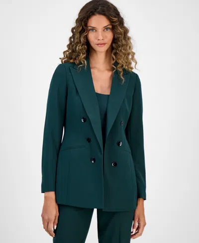 Bar Iii Women's Bi-stretch Faux Double-breasted Boyfriend Jacket, Created For Macy's In Green