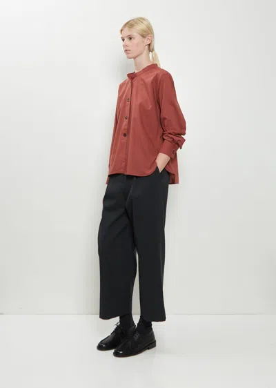 Margaret Howell Collarless Cotton Shirt In Brown