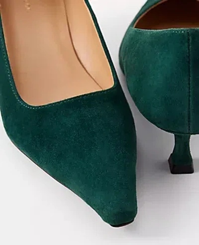 Ann Taylor Suede Nip Toe Kitten Heel Pumps In Green