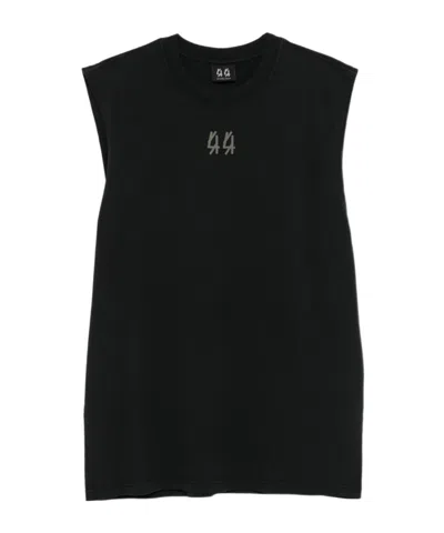 44 Label Group Black Sleeveless Crewneck Top With Logo Detail On The Front And Maxi Logo Print On The Rear In Cotto In Black