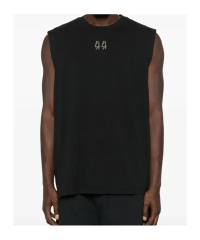 44 Label Group Black Sleeveless Crewneck Top With Logo Detail On The Front And Maxi Logo Print On The Rear In Cotto In Black