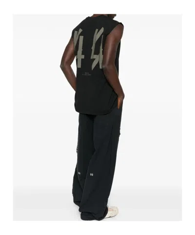 44 Label Group Black Sleeveless Crewneck Top With Logo Detail On The Front And Maxi Logo Print On The Rear In Cotto In Black