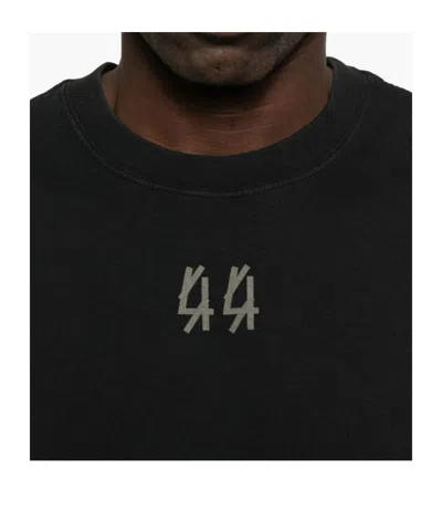 44 Label Group Black Sleeveless Crewneck Top With Logo Detail On The Front And Maxi Logo Print On The Rear In Cotto In Black