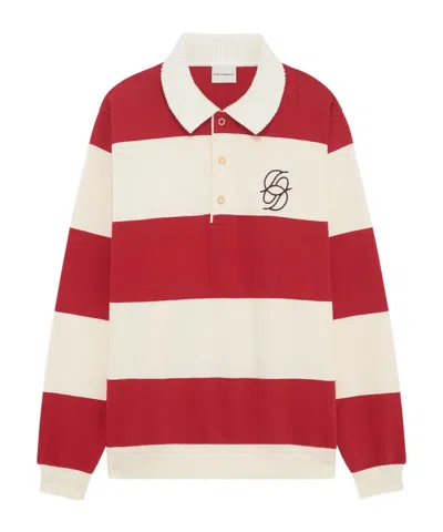 Drôle De Monsieur Striped Long Sleeve Polo Shirt With Embroidery In Multi