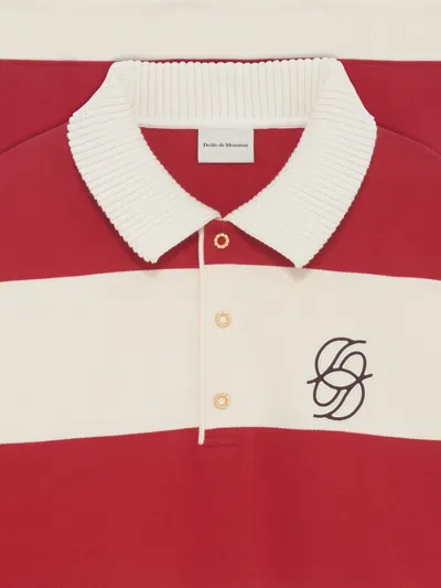 Drôle De Monsieur Striped Long Sleeve Polo Shirt With Embroidery In Multi