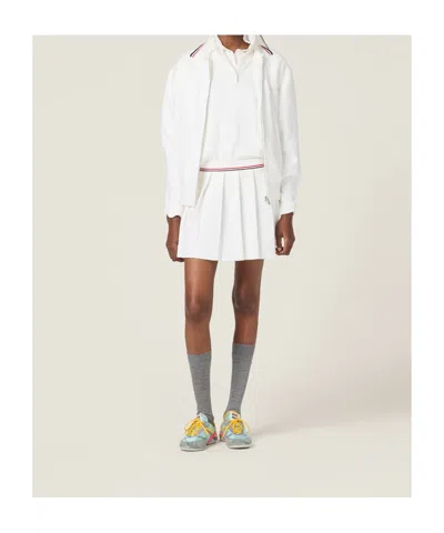 Miu Miu Stretch Cotton Blend Cardigan With Contrast Collar In White