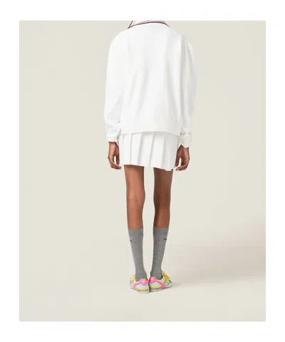 Miu Miu Stretch Cotton Blend Cardigan With Contrast Collar In White