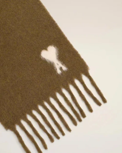 Ami Alexandre Mattiussi Rectangular Brown Alpaca Blend Scarf With Monogram Motif In Brown