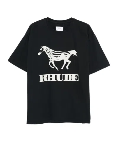 Rhude Crew Neck Short Sleeve Graphic Print T-shirt In Black