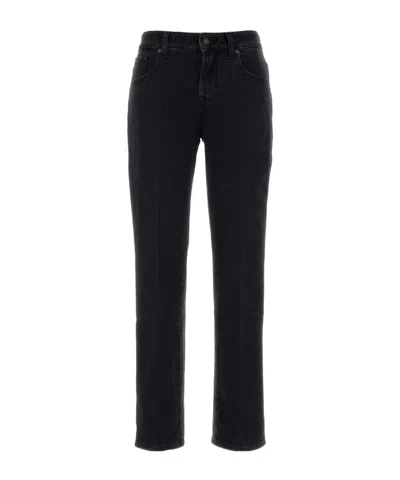 7 For All Mankind Five-pocket Stretch Denim Tapered Trousers In Black