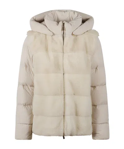 Moorer Down Jacket With Horizontal Mink Fur Bands And Removable Sleeves In Brown