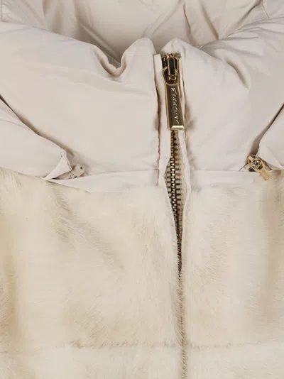 Moorer Down Jacket With Horizontal Mink Fur Bands And Removable Sleeves In Brown