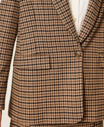 Twinset Beige Single-breasted Jacket With All-over Check Motif In Wool Blend Woman In Brown