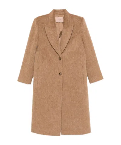 Twinset Tailored Camel Coat With Notched Lapel In Brown