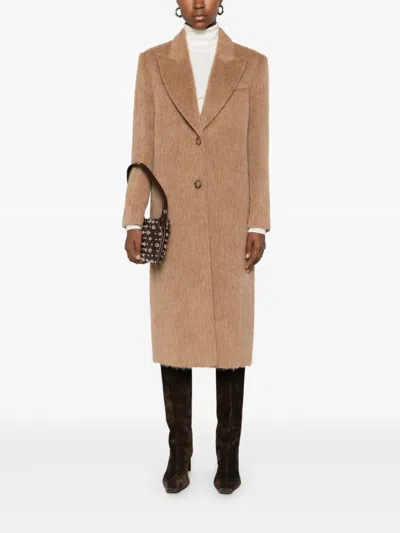 Twinset Tailored Camel Coat With Notched Lapel In Brown