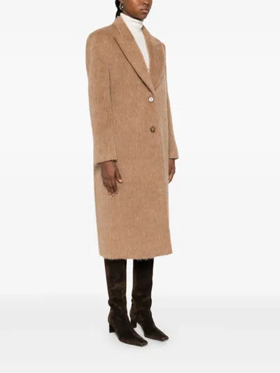 Twinset Tailored Camel Coat With Notched Lapel In Brown