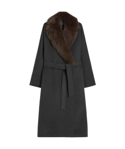 Weekend Max Mara Fur Collar Belted Coat In Black