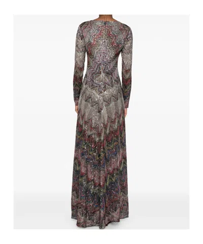 Missoni Langes Kleid Mit V-ausschnitt Und Zickzackmuster In Gray