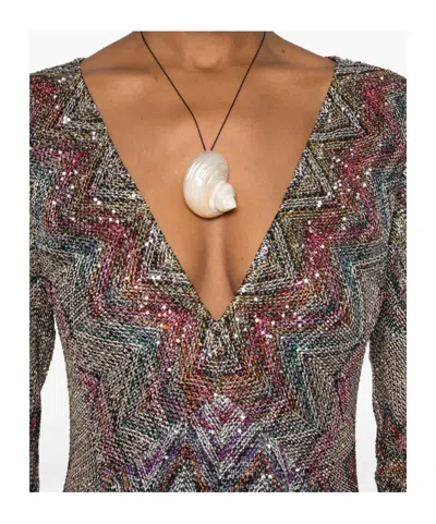 Missoni Langes Kleid Mit V-ausschnitt Und Zickzackmuster In Gray