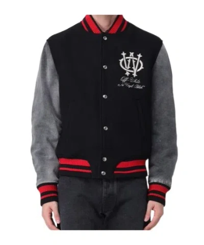 Off-white Stylish Short Jacket Featuring Contrast Sleeves In Black