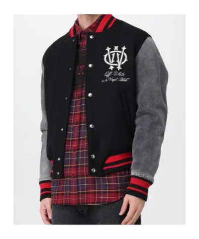 Off-white Stylish Short Jacket Featuring Contrast Sleeves In Black