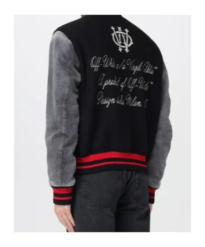 Off-white Stylish Short Jacket Featuring Contrast Sleeves In Black