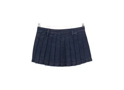 7 For All Mankind Mini Skirt With Pleated Design And Belt Loops In Blue