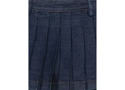 7 For All Mankind Mini Skirt With Pleated Design And Belt Loops In Blue