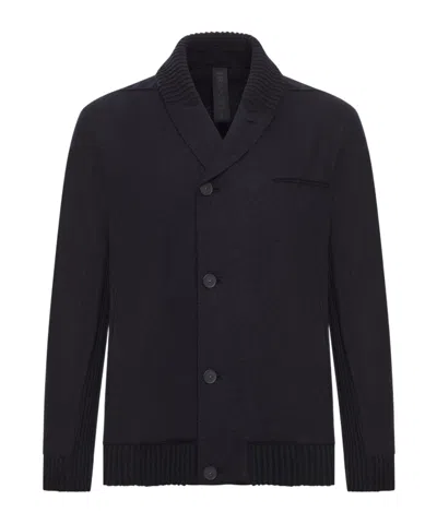 Transit Shawl Collar Black Cardigan With Button Closure And Chest Pocket In Blue