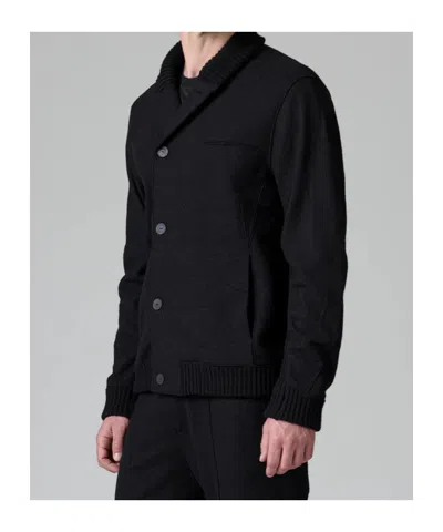 Transit Shawl Collar Black Cardigan With Button Closure And Chest Pocket In Blue