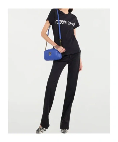 Roberto Cavalli Mirror Snake Monogram Bootcut Jeans In Black