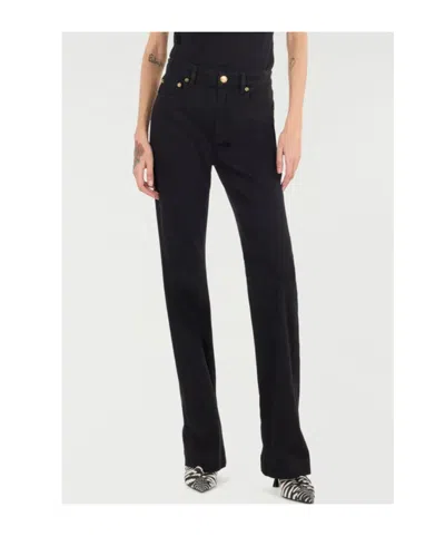 Roberto Cavalli Mirror Snake Monogram Bootcut Jeans In Black