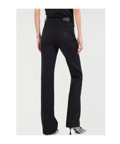 Roberto Cavalli Mirror Snake Monogram Bootcut Jeans In Black