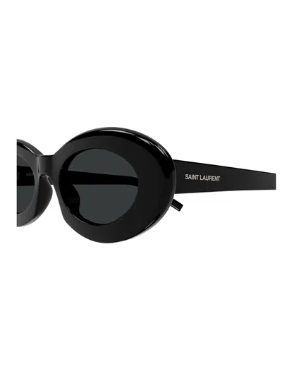 Saint Laurent Oval Frame Sunglasses Metal Hinges In Black