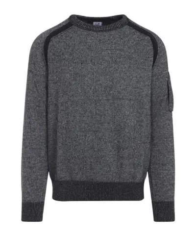 C.p. Company Textured Knit Sweater With Circular Lens Pocket In Gray