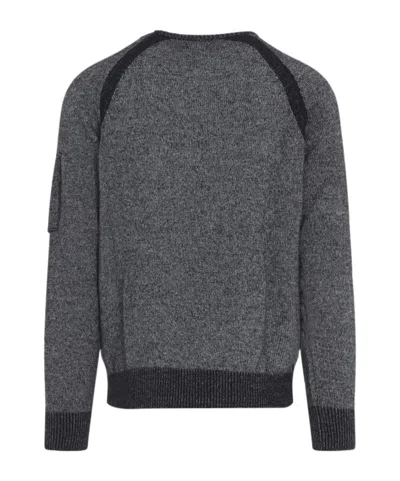 C.p. Company Textured Knit Sweater With Circular Lens Pocket In Gray