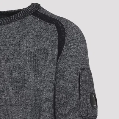 C.p. Company Textured Knit Sweater With Circular Lens Pocket In Gray