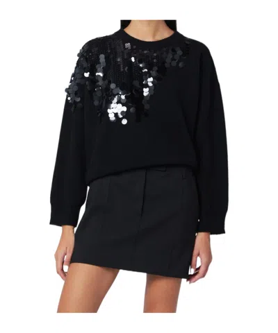 Roberto Collina Sequined Crew Neck Long Sleeve Sweater In Black