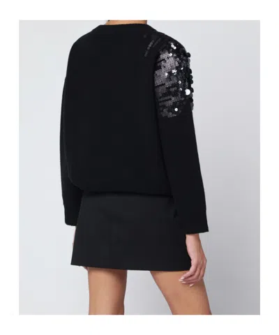 Roberto Collina Sequined Crew Neck Long Sleeve Sweater In Black