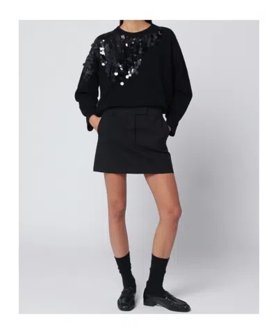 Roberto Collina Sequined Crew Neck Long Sleeve Sweater In Black