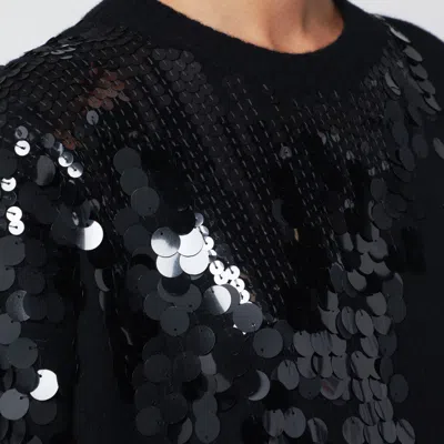 Roberto Collina Sequined Crew Neck Long Sleeve Sweater In Black