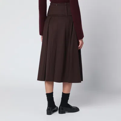 Patou Wide Belt Midi Skirt In Brown